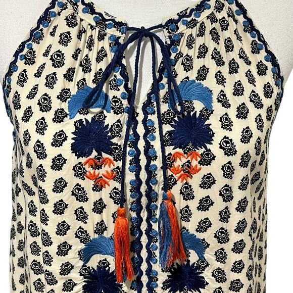 THML Embroidered Sleeveless Shift Dress Size S Halter Neck Boho Beachy Resort - Picture 2 of 10